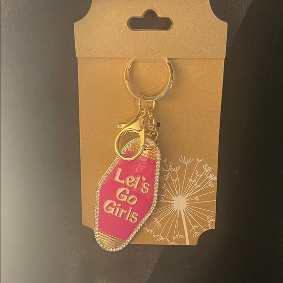 Daisys Boutique Accessories - Pink and Gold 'Let's Go Girls' Keychain or BagCharm NWT